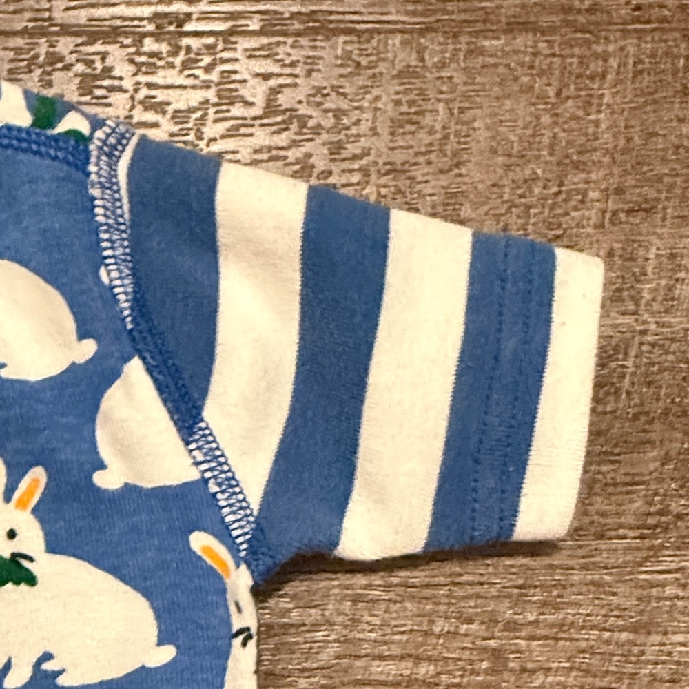 Hanna Andersson 100% Organic Cotton Short John PJ Set w/ Bunny + Striped Print - Picture 8 of 16